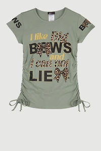 Girls I Like Big Bows Crew Neck Graphic T-Shirt, Green, Size 7-8