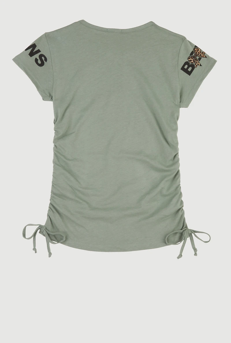 Girls I Like Big Bows Crew Neck Graphic T-Shirt, Green, Size 7-8