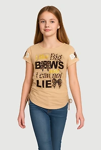 Girls I Like Big Bows Crew Neck Graphic T-Shirt, Beige, Size 10-12