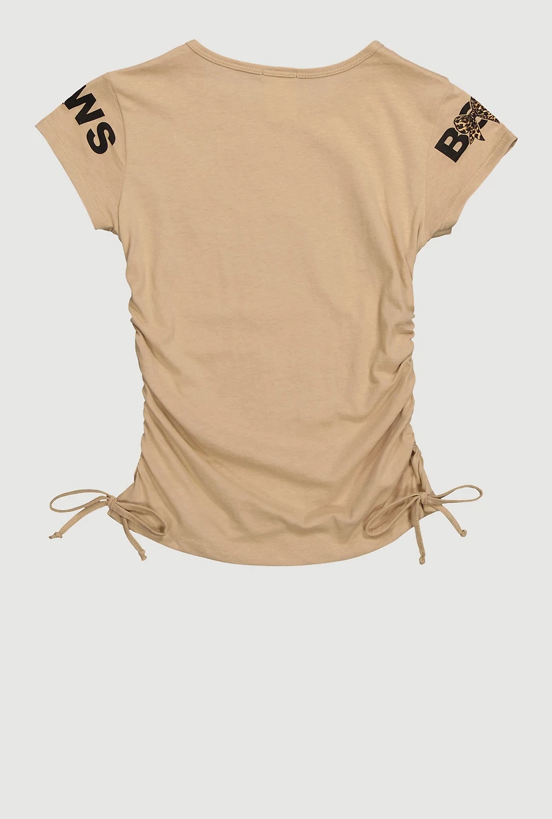 Girls I Like Big Bows Crew Neck Graphic T-Shirt, Beige, Size 7-8