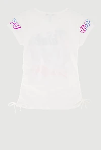 Girls Think Happy Thoughts Glitter Graphic T-Shirt, White, Size 7-8