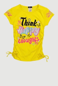 Girls Think Happy Thoughts Glitter Graphic T-Shirt, Yellow, Size 7-8
