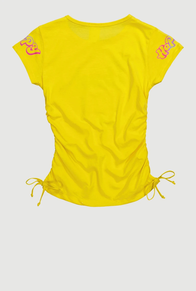Girls Think Happy Thoughts Glitter Graphic T-Shirt, Yellow, Size 7-8