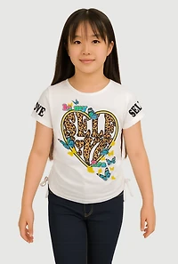 Girls Trendy Self Love Graphic T-Shirt, White, Size 7-8