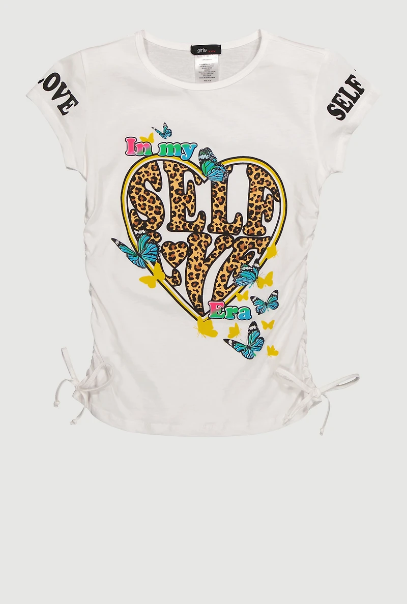 Girls Trendy Self Love Graphic T-Shirt, White, Size 7-8