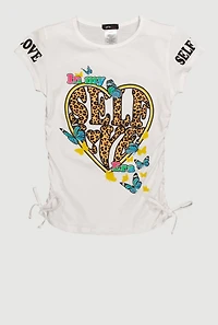 Girls Trendy Self Love Graphic T-Shirt, White, Size 7-8