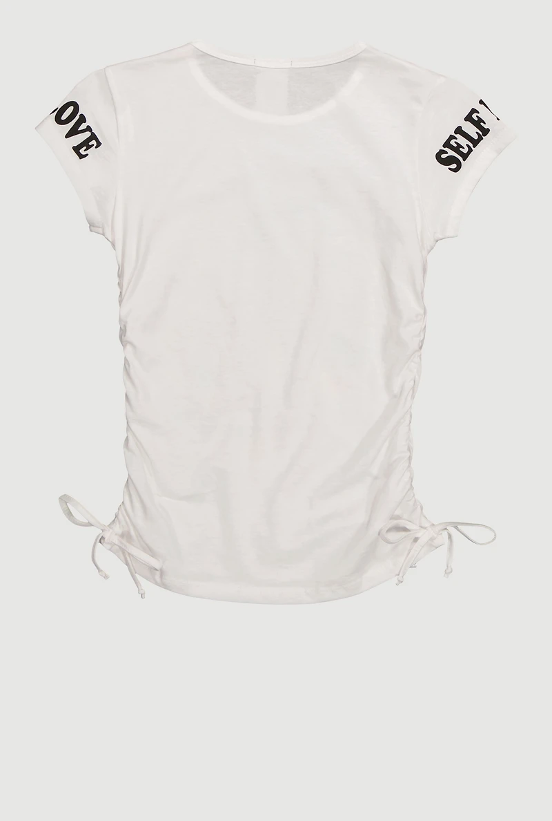 Girls Trendy Self Love Graphic T-Shirt, White, Size 7-8