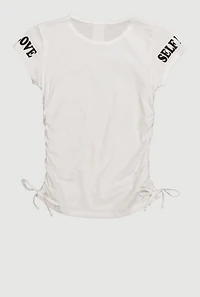 Girls Trendy Self Love Graphic T-Shirt, White, Size 7-8
