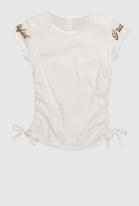 Girls Thankful and Grateful Graphic T-Shirt, White, Size 10-12