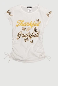 Girls Thankful and Grateful Graphic T-Shirt, White, Size 7-8
