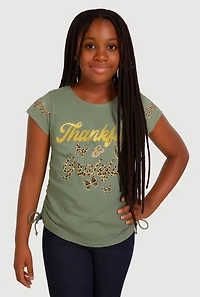 Girls Thankful and Grateful Graphic T-Shirt