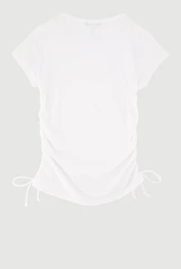 Girls Ribbed Knit Tee with Rhinestone Butterfly Necklace, White, Size 10-12