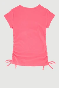 Girls Trendy Rib Knit Tee with Bear Chain Necklace, Pink, Size 7-8