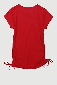 Girls Ribbed Knit Tee with Double Heart Rhinestone Necklace, 7-8