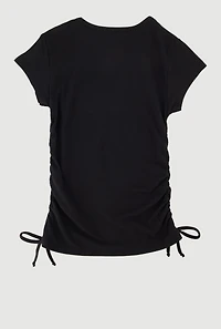 Girls Ribbed Knit Tee with Removable Rhinestone Bow Necklace, Black, Size 7-8