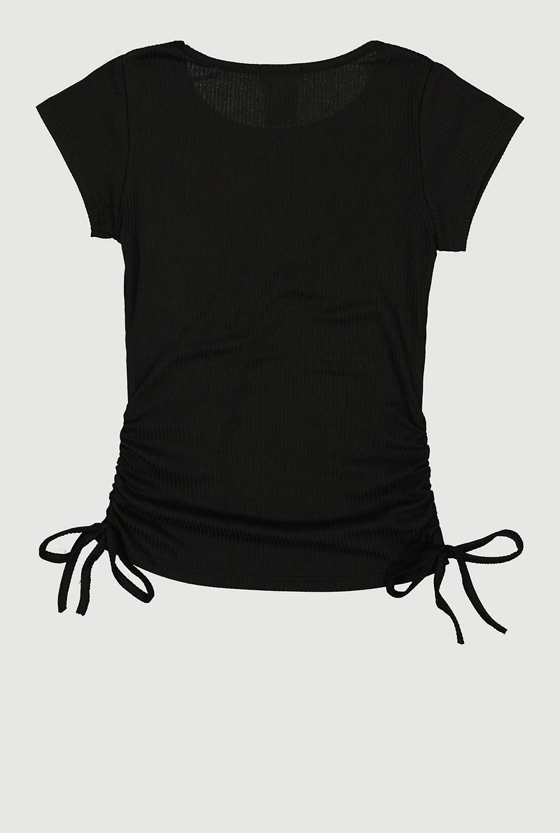 Girls Short Sleeve Tee with Bow Chain Necklace