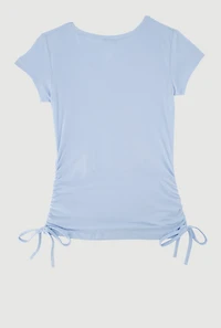 Girls Butterfly Rhinestone Ruched Top, Blue, Size 10-12