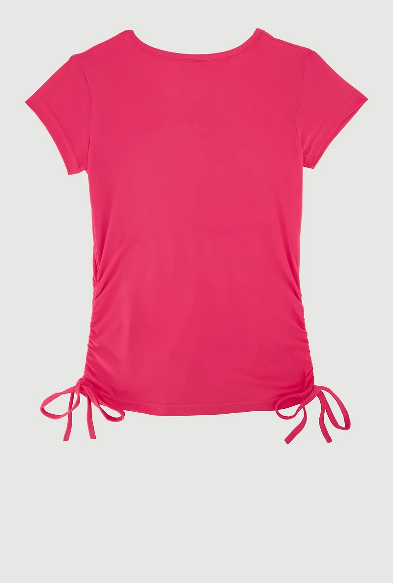 Girls Queen Rhinestone Ruched Top, Pink, Size 14-16