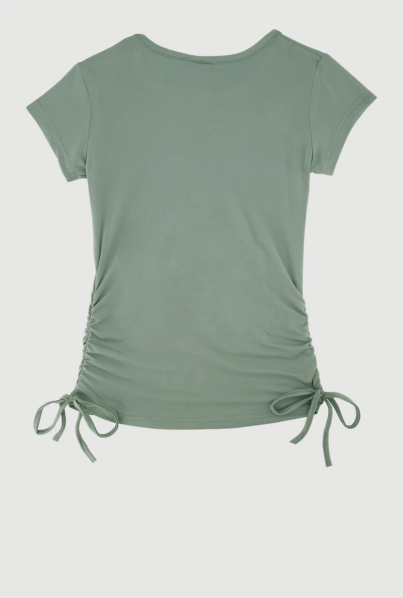 Girls God Is Good Rhinestone Ruched Top,