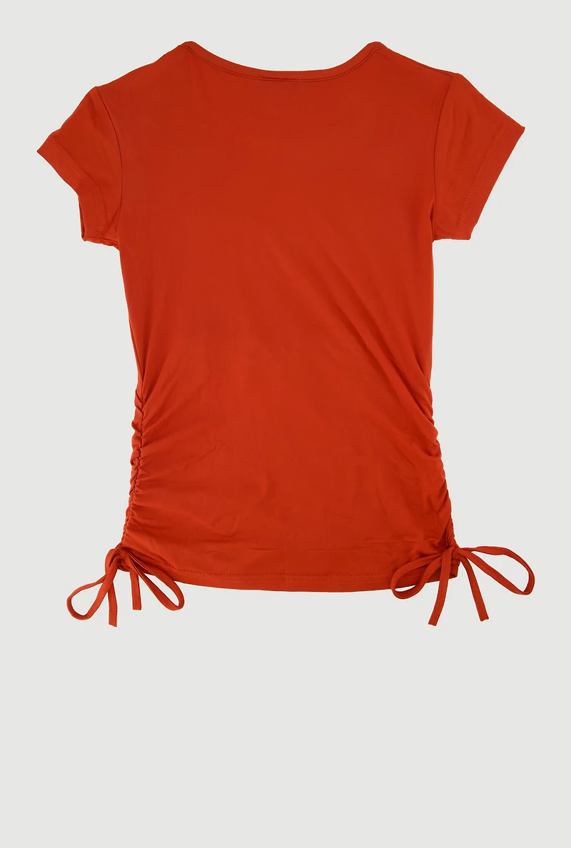 Girls God Is Good Rhinestone Ruched Top, Orange, Size 10-12