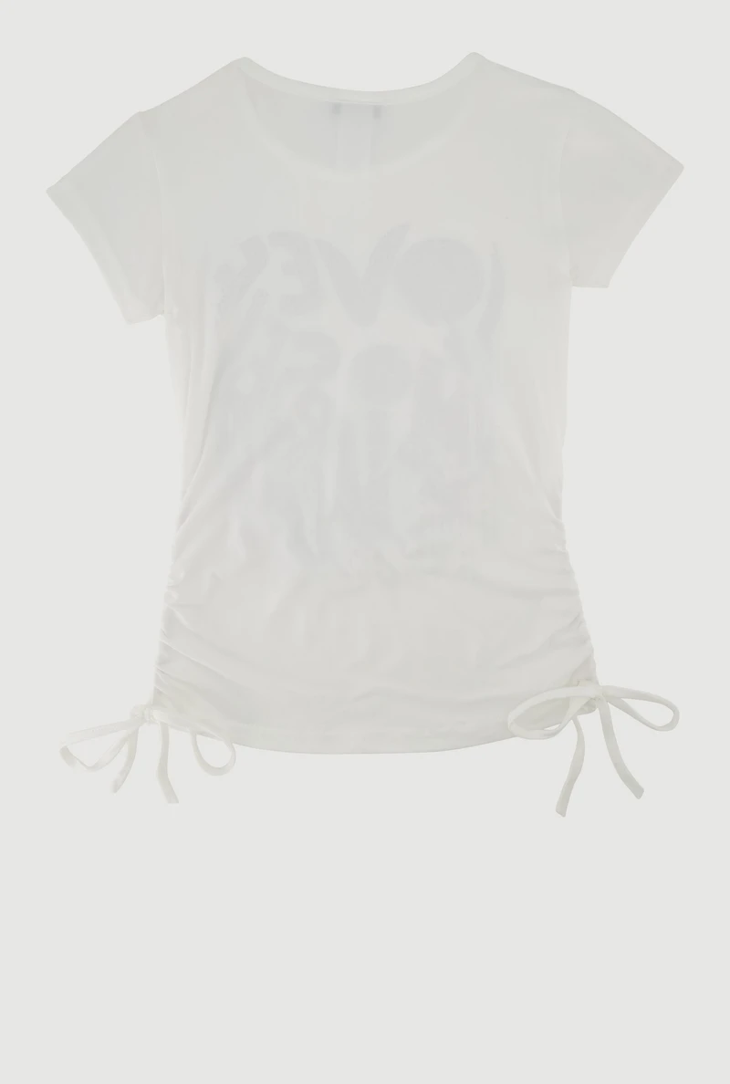 Girls Love Rhinestone Ruched Top, White, Size 7-8