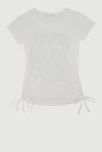 Girls Love Rhinestone Ruched Top, White, Size 7-8