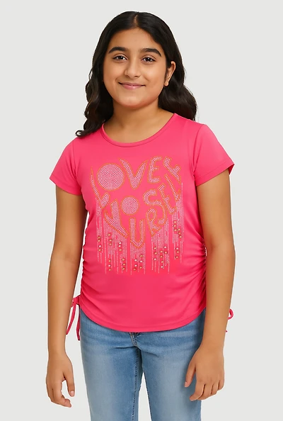 Girls Love Rhinestone Ruched Top, Pink, Size 14-16