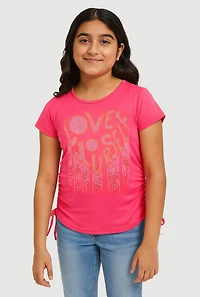 Girls Love Rhinestone Ruched Top, Pink,
