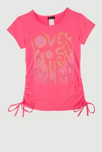 Girls Love Rhinestone Ruched Top,