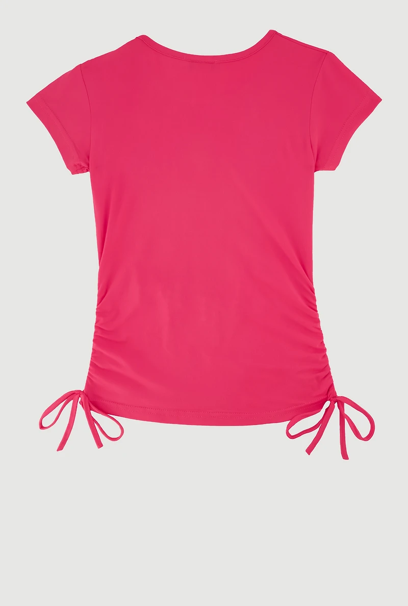 Girls Love Rhinestone Ruched Top, Pink,