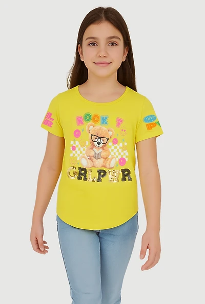 Girls Rock It Grl Pwr Sequin Graphic Tee, Yellow, Size 10-12