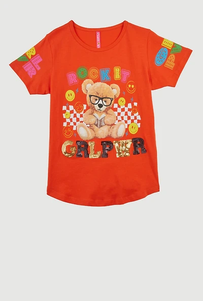 Girls Rock It Grl Pwr Sequin Graphic Tee,