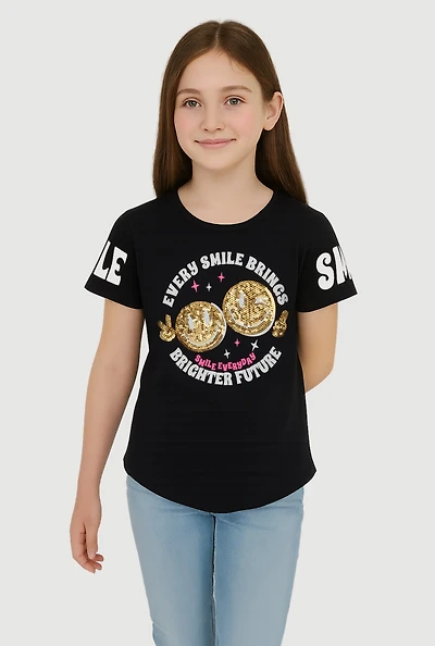 Girls Brighter Future Sequin Graphic T Shirt, Black, Size 7-8