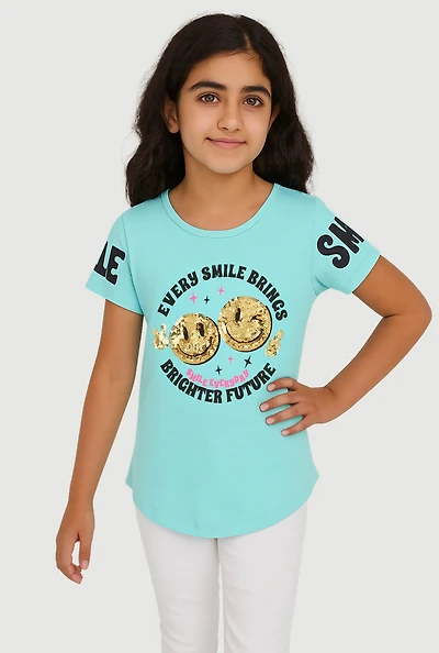 Girls Brighter Future Sequin Graphic T Shirt, Blue, Size 7-8