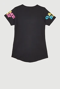 Girls Game Day Sequin Short Sleeve Graphic Tee, Black, Size 10-12