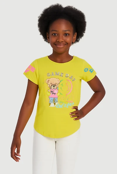Girls Game Day Sequin Short Sleeve Graphic Tee, Yellow, Size 14-16