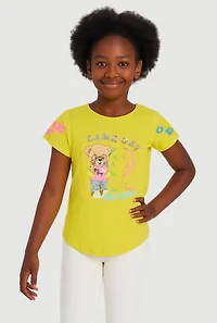 Girls Game Day Sequin Short Sleeve Graphic Tee, Yellow, Size 14-16