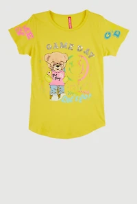 Girls Game Day Sequin Short Sleeve Graphic Tee, Yellow,