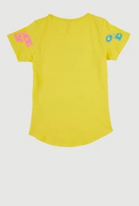 Girls Game Day Sequin Short Sleeve Graphic Tee, Yellow,