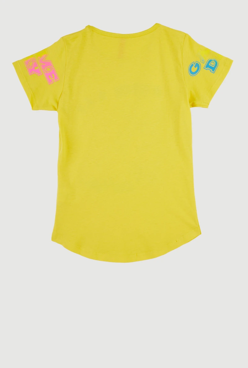 Girls Game Day Sequin Short Sleeve Graphic Tee, Yellow, Size 7-8
