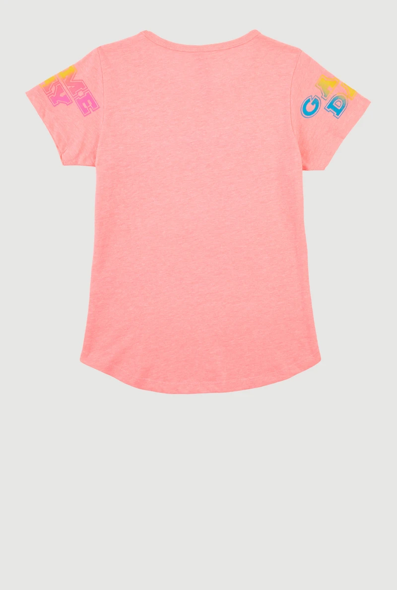 Girls Game Day Sequin Short Sleeve Graphic Tee, Pink,