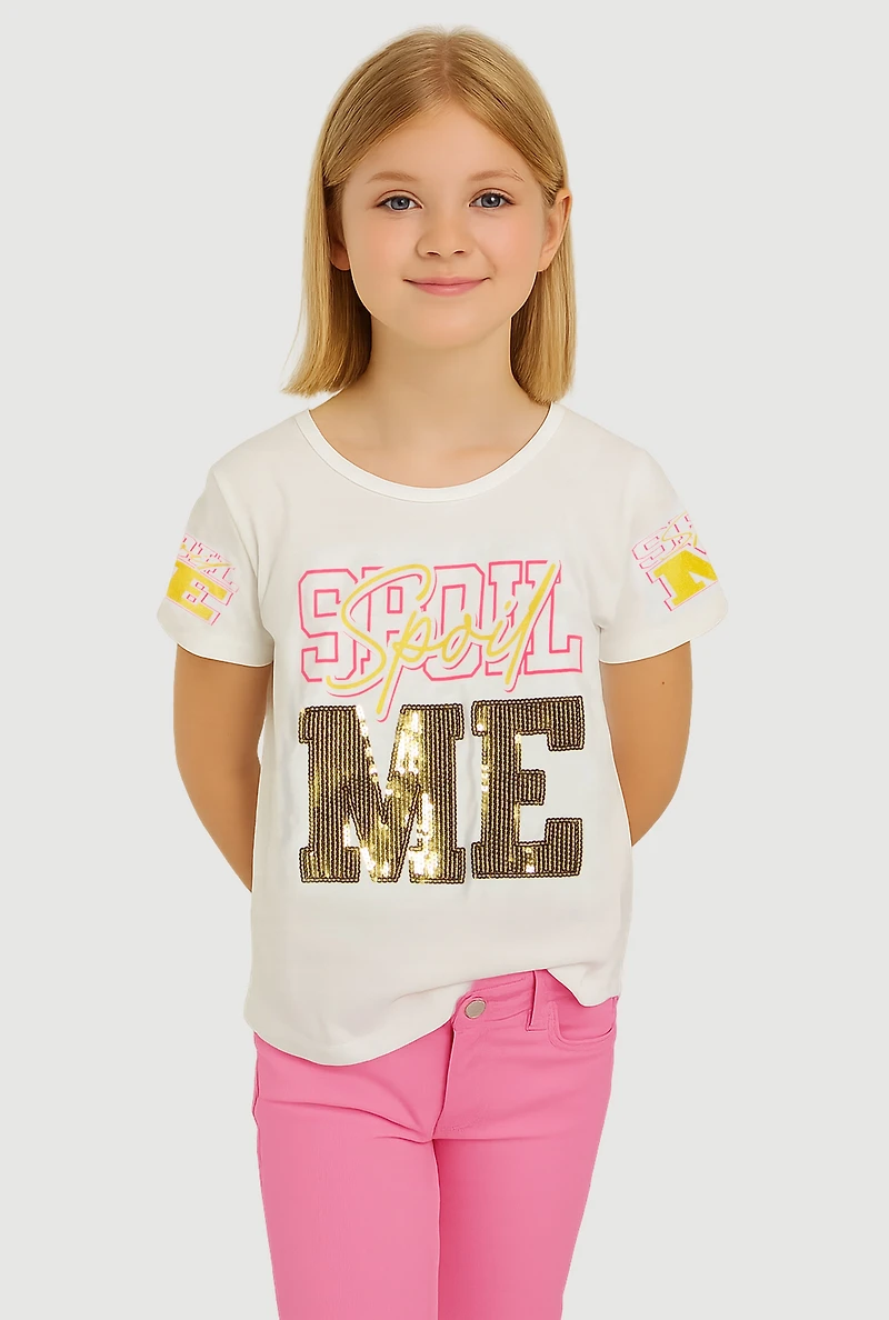 Girls Spoil Me Sequin Graphic Tee, White, Size 14-16