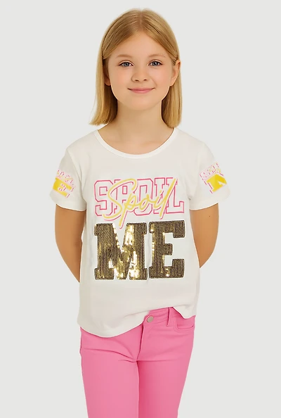 Girls Spoil Me Sequin Graphic Tee, White, Size 10-12