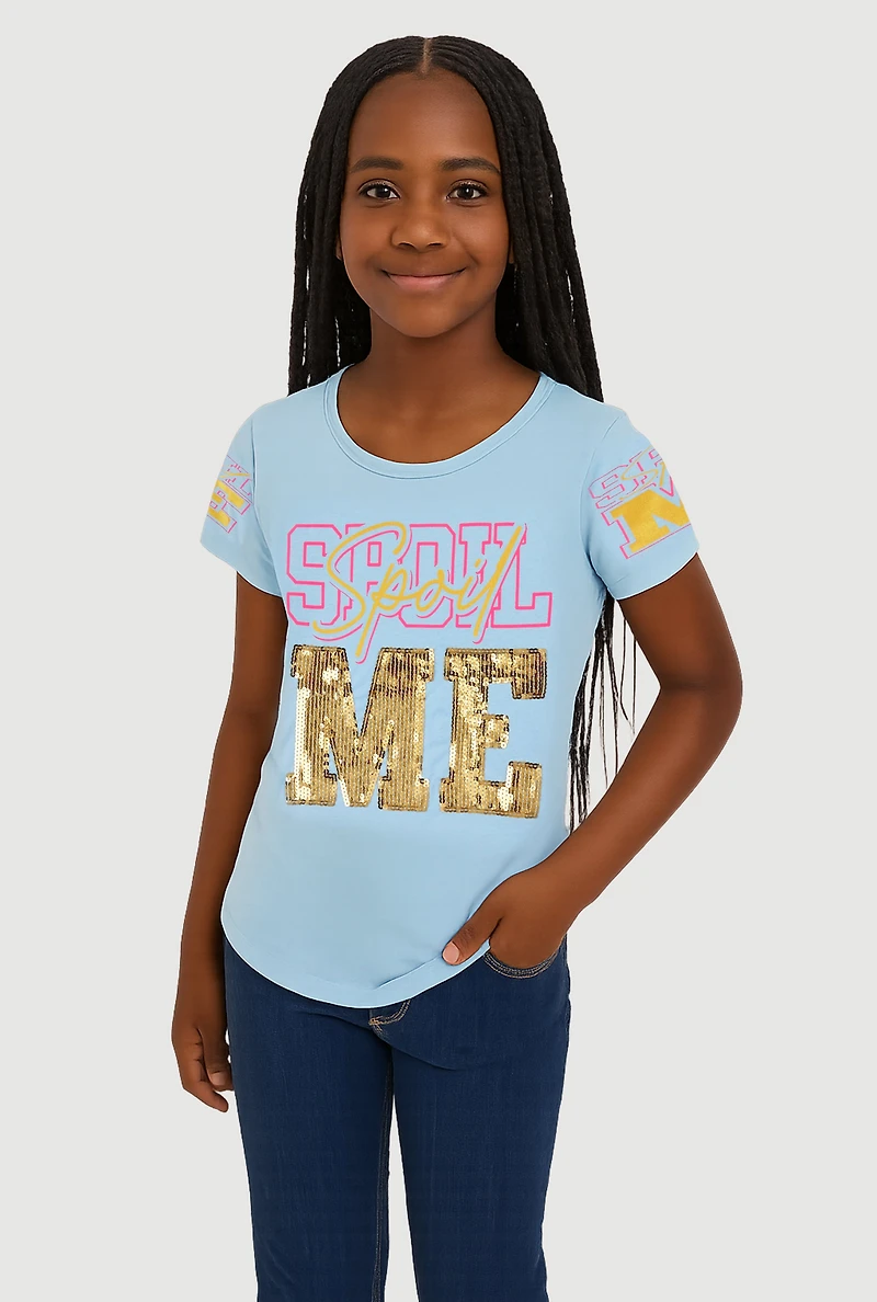 Girls Spoil Me Sequin Graphic Tee, Blue, Size 10-12