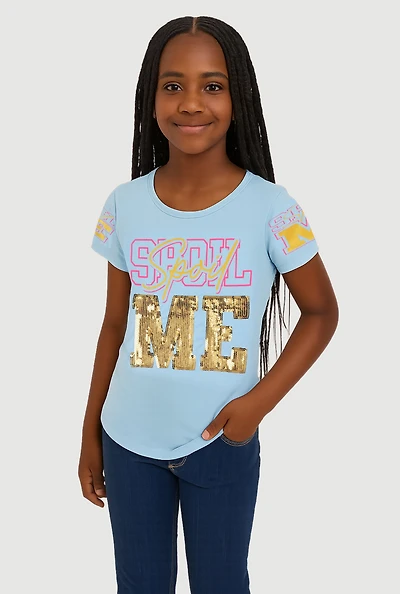 Girls Spoil Me Sequin Graphic Tee, Blue, Size 10-12