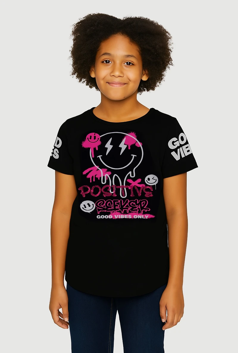 Girls Sequin Positive Seeker Graphic Tee,