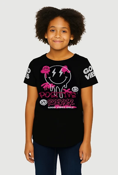 Girls Sequin Positive Seeker Graphic Tee,