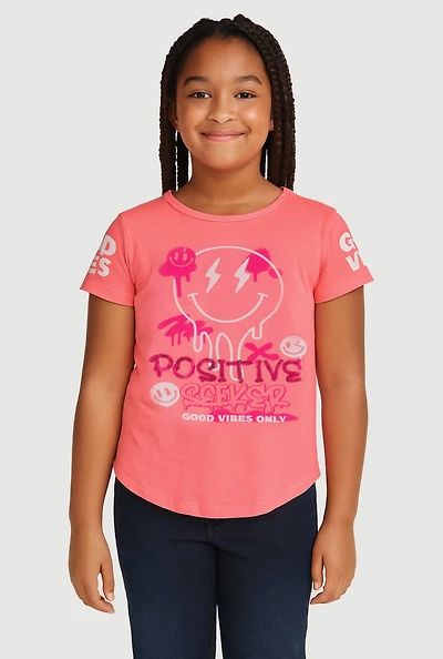 Girls Sequin Positive Seeker Graphic Tee, Pink, Size 7-8