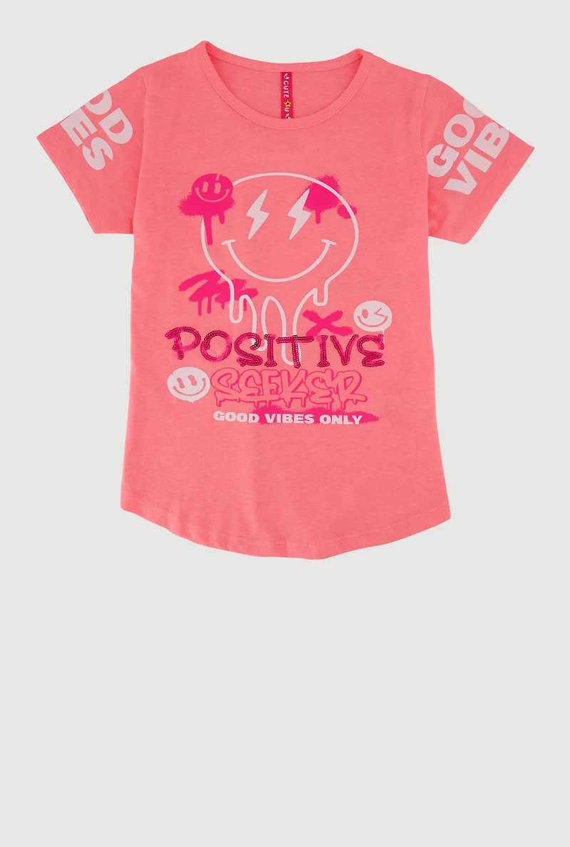 Girls Sequin Positive Seeker Graphic Tee