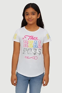 Girls Sequin The Real Boss Graphic Tee,
